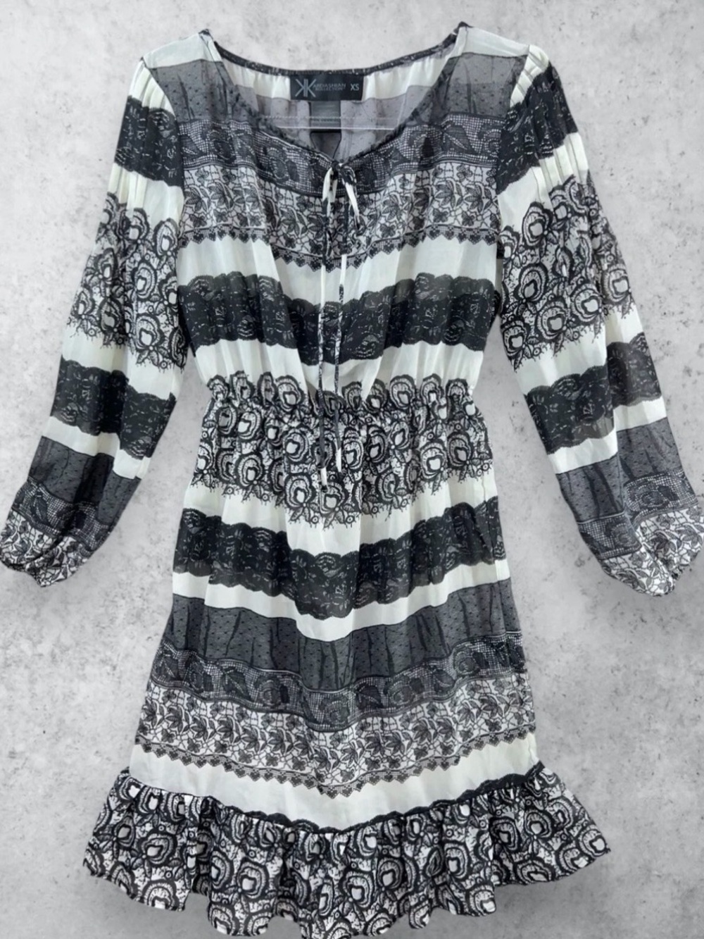 Kardashian Kollection Black and White Lace-Print Swim Cover Up NWT